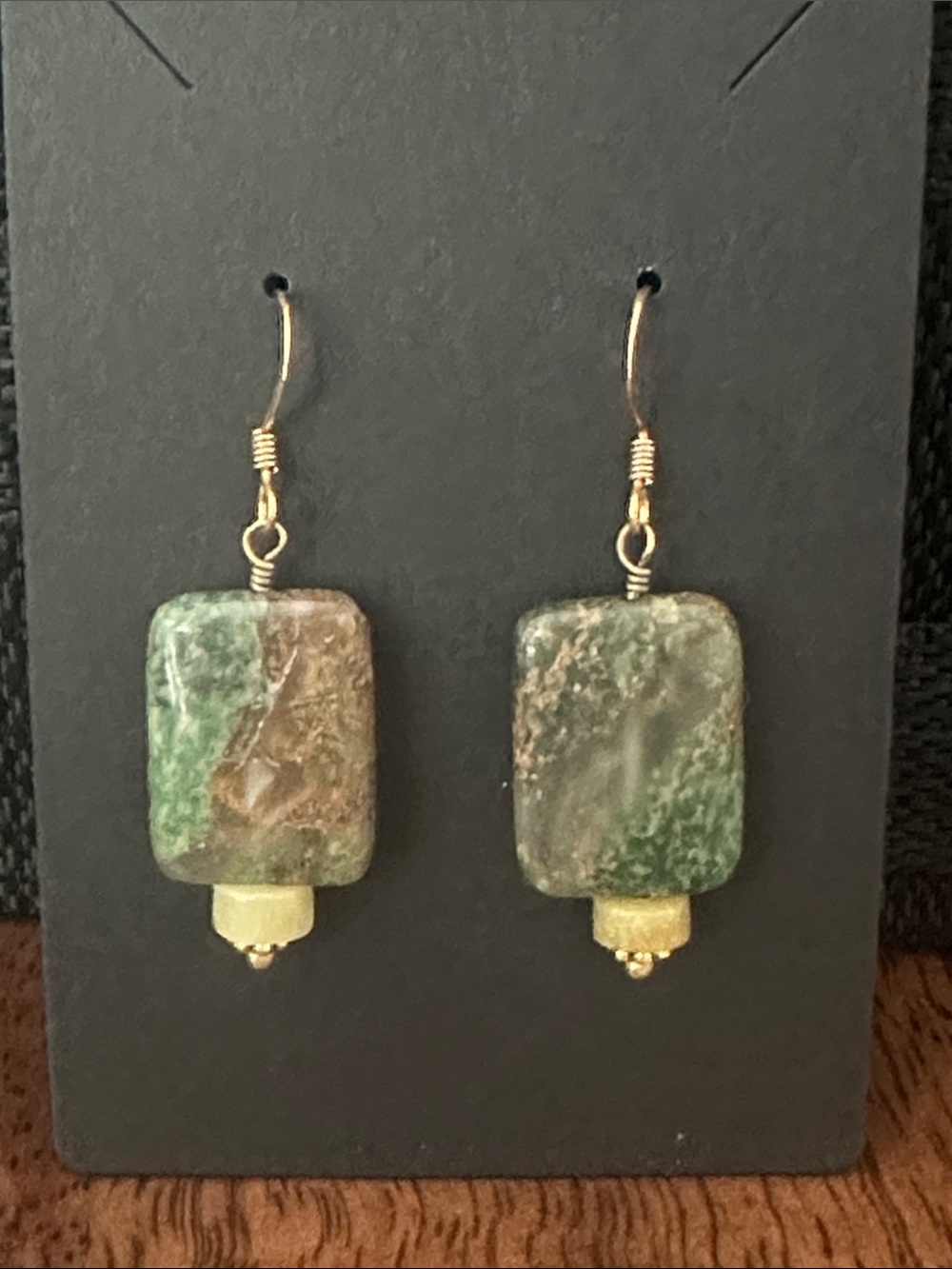 Green Natural Stone Drop Earrings - handmade